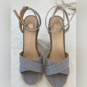 Women's Striped Espadrille Wedge Sandals - Navy/White Size 7